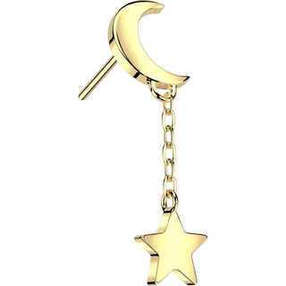 Oro 14 kt Luna con Stella pendente Push-In