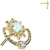 Solid Gold 14 Carat Top Sunburst opal zirconia Push-In