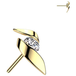 Solid Gold 14 Carat top ribbon zirconia Push-In