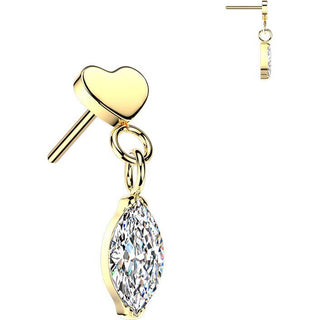 Titanium Top top flat heart with marquise cubic zirconia dangle Push-In