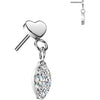 Titanium Top top flat heart with marquise cubic zirconia dangle Push-In