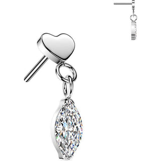Titanium Top top flat heart with marquise cubic zirconia dangle Push-In