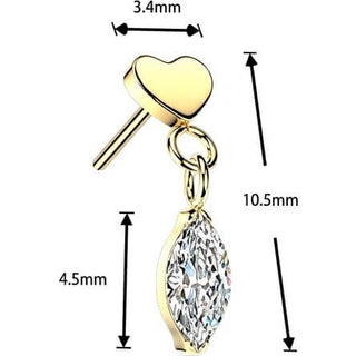 Titanium Top top flat heart with marquise cubic zirconia dangle Push-In