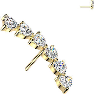 Titanium top prong set 6 heart shaped cubic zirconia curve Push-In