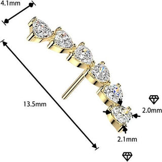 Titanium top prong set 6 heart shaped cubic zirconia curve Push-In