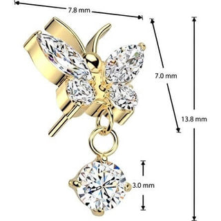 Titanium Top top butterfly zirconia dangle Push-In