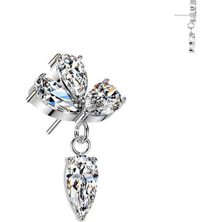Titanium Top top three pear cubic zirconia with cubic zirconia dangle Push-In