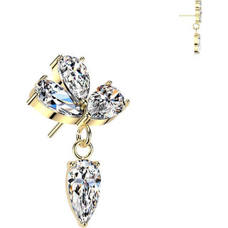 Titanium Top top three pear cubic zirconia with cubic zirconia dangle Push-In