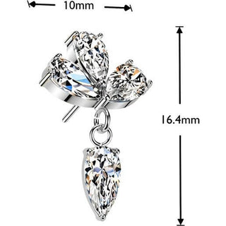 Titanium Top top three pear cubic zirconia with cubic zirconia dangle Push-In