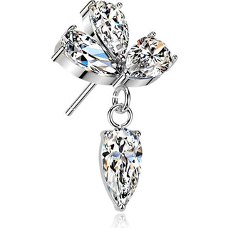 Titanium Top top three pear cubic zirconia with cubic zirconia dangle Push-In