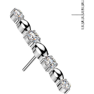 Titanium Top top cubic zirconia and oval bead long bar Push-In