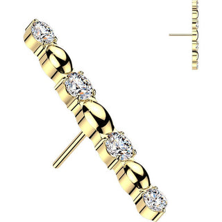 Titanium Top top cubic zirconia and oval bead long bar Push-In