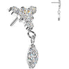 Titanium top round zirconia with 3 small zirconias and marquise dangle Push-In