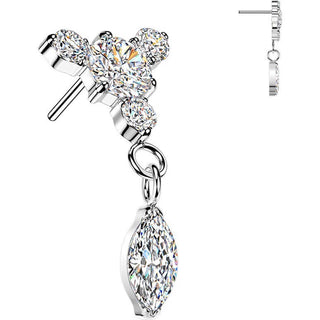 Titanium top round zirconia with 3 small zirconias and marquise dangle Push-In