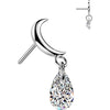 Titanium top crescent moon with teardrop zirconia dangle Push-In