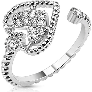 Finger Ring Heart Adjustable Zirconia Silver
