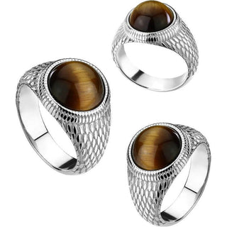 Finger Ring tiger eye stone on lizard skin