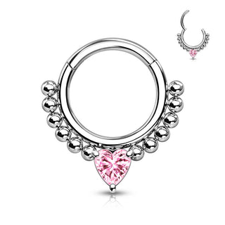 Anello Piercing Sfere argento con cuore di zircone Clicker