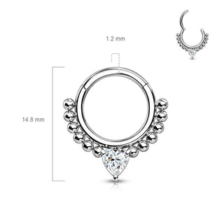 Anello Piercing Sfere argento con cuore di zircone Clicker