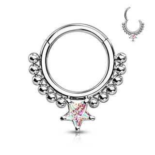 Anello Piercing Sfere argento con stella di zirconi Clicker