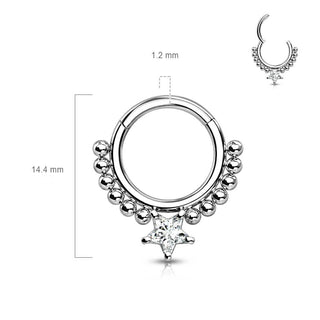 Anello Piercing Sfere argento con stella di zirconi Clicker