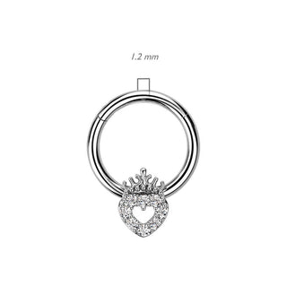 Anello Piercing Cuore coronato di zirconi Clicker