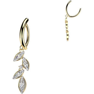 Belly Button Piercing marquise cubic zirconia leaf vine dangle Clicker