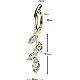 Belly Button Piercing marquise cubic zirconia leaf vine dangle Clicker
