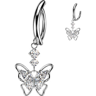 Belly Button Piercing Marquise Round Zirconia Butterfly Dangle Clicker