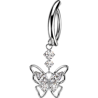 Belly Button Piercing Marquise Round Zirconia Butterfly Dangle Clicker
