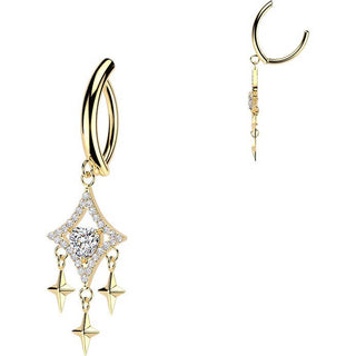 Belly Button Piercing pave cubic zirconia diamond and stars dangle Clicker