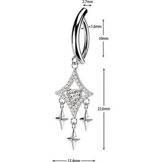 Belly Button Piercing pave cubic zirconia diamond and stars dangle Clicker