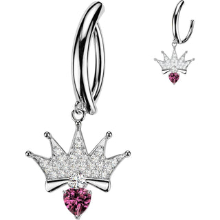 Belly Button Piercing Pavé Zirconia Crown Heart Dangle Clicker