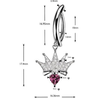 Belly Button Piercing Pavé Zirconia Crown Heart Dangle Clicker