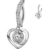 Belly Button Piercing pave cubic zirconia with cubic zirconia accented heart dangle Clicker