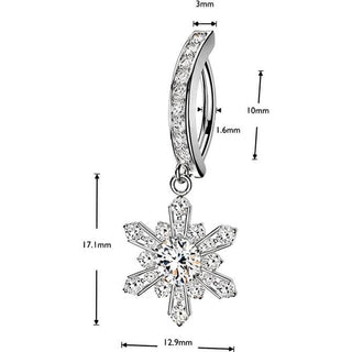 Belly Button Piercing pave cubic zirconia with snowflake dangle Clicker