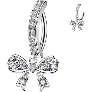 Belly Button Piercing pave cubic zirconia with ribbon dangle Clicker
