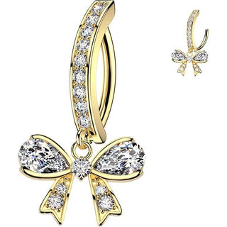 Belly Button Piercing pave cubic zirconia with ribbon dangle Clicker
