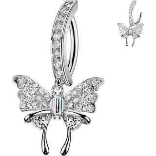 Belly Button Piercing pave cubic zirconia with butterfly dangle Clicker