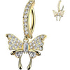 Belly Button Piercing pave cubic zirconia with butterfly dangle Clicker