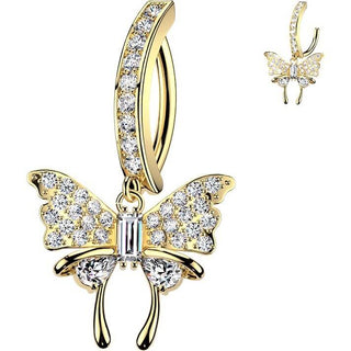 Belly Button Piercing pave cubic zirconia with butterfly dangle Clicker