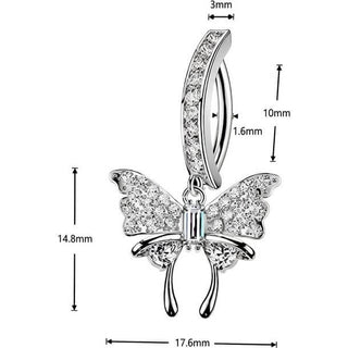 Belly Button Piercing pave cubic zirconia with butterfly dangle Clicker