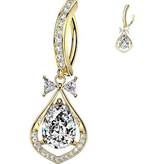 Belly Button Piercing pave cubic zirconia with large pear dangle Clicker