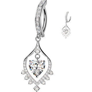 Belly Button Piercing pave cubic zirconia with dancing heart dangle Clicker