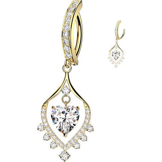 Belly Button Piercing pave cubic zirconia with dancing heart dangle Clicker