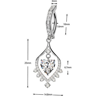 Belly Button Piercing pave cubic zirconia with dancing heart dangle Clicker