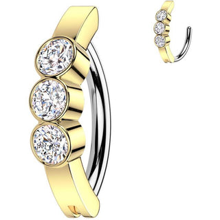 Belly Button Piercing three zirconias bezel setting