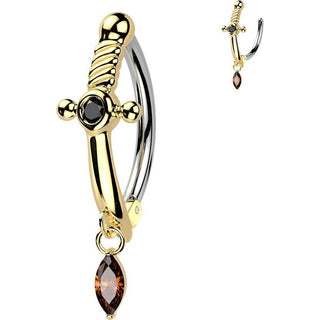 Belly Button Piercing dagger zirconia dangle