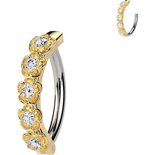 Belly Button Piercing cubic zirconia centered flowers Clicker