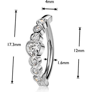 Belly Button Piercing heart and 6 round cubic zirconias Clicker